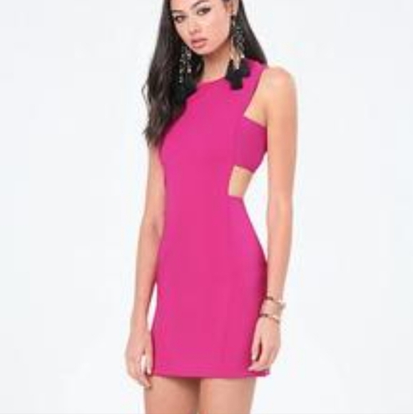 LIKELY Crew Neck Midriff Cutout Sleeveless Tailored Mini Dress. Hot Pink. Size 0 - Picture 4 of 13